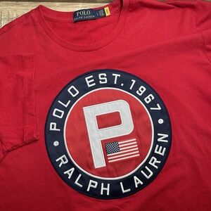 Polo Ralph‎ Lauren "P" Flag USA Patch Short Sleeve T-Shirt Men Large 4th of July